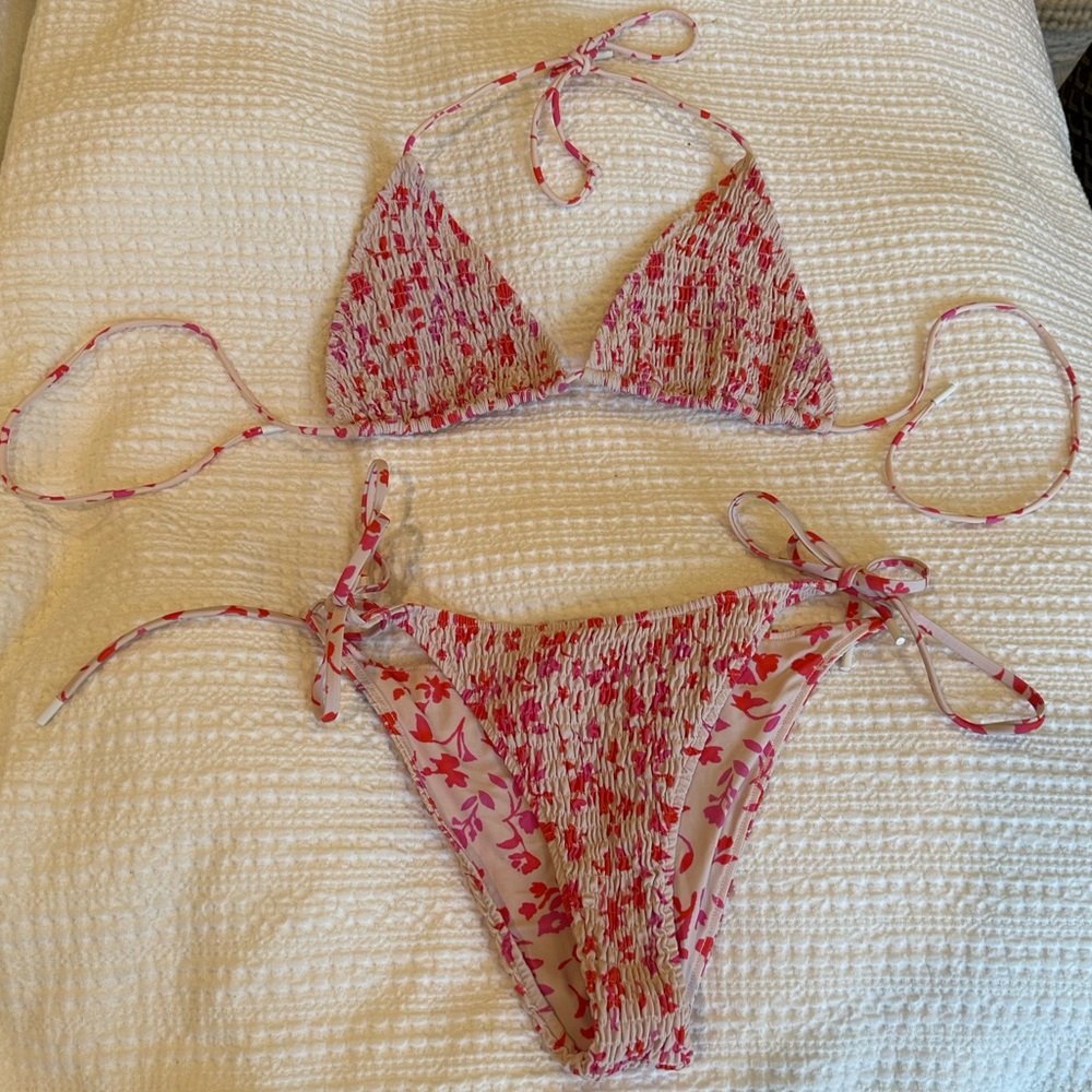 Blackbough ruched light pink swim suit